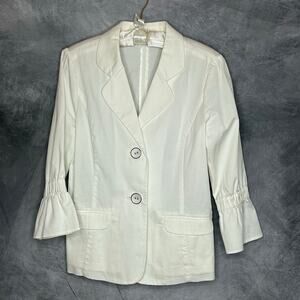 Joan Rivers Jacket Blazer Women S White Cotton Flare Sleeve Preppy Summer Office